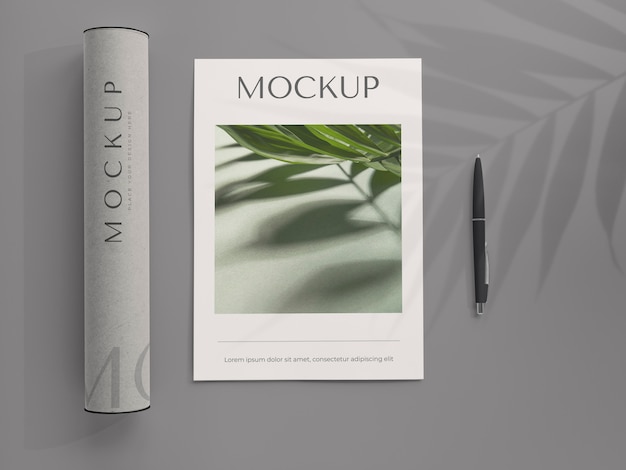 Stationery kit mockup with shadow overlay