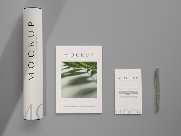 Stationery kit mockup with shadow overlay