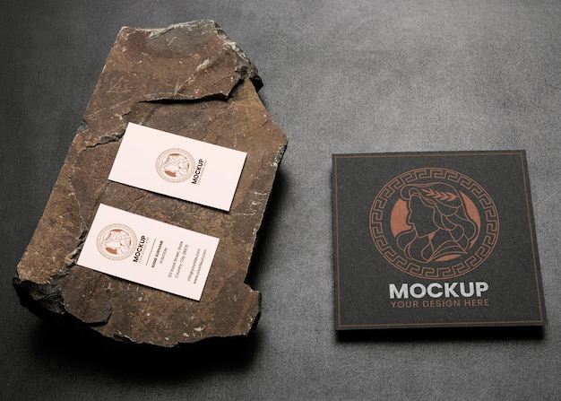 Stationery mock-up with dark rugged rock