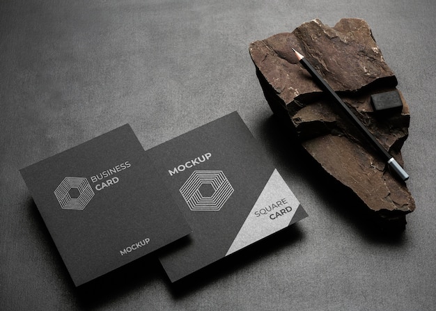 Stationery mock-up with dark rugged rock