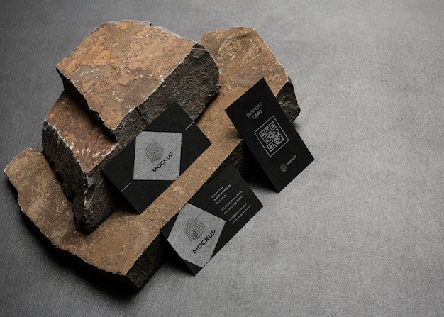 Stationery mock-up with dark rugged rock