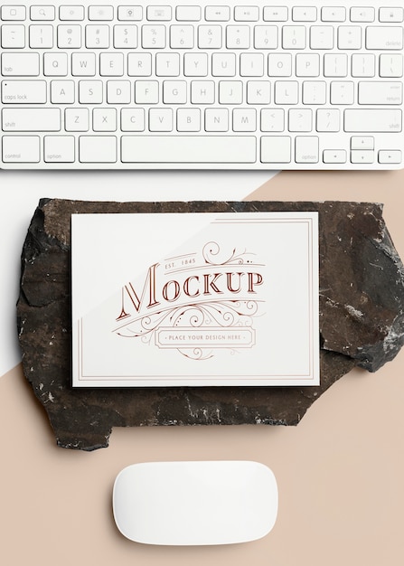 Stationery mock-up with dark stone