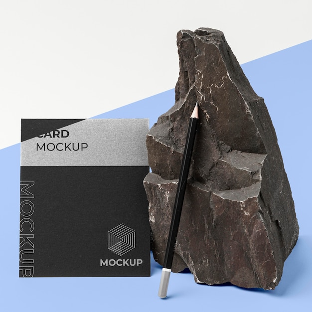 Stationery mock-up with dark stone