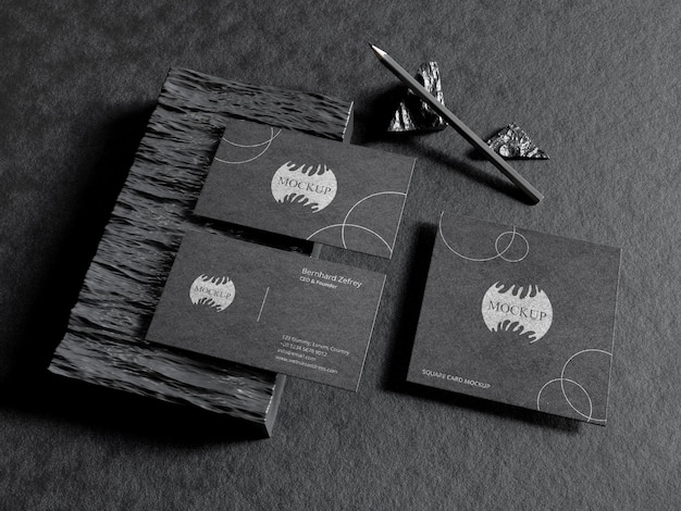 Stationery mockup on black business card with pencil