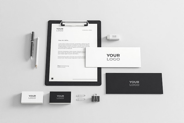 PSD stationery mockup black white company business realistic