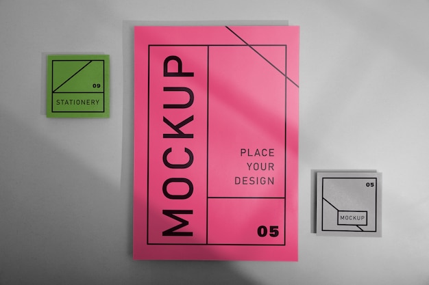 Stationery mockup pinned on wall