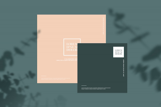 Stationery mockup with leaves shadows