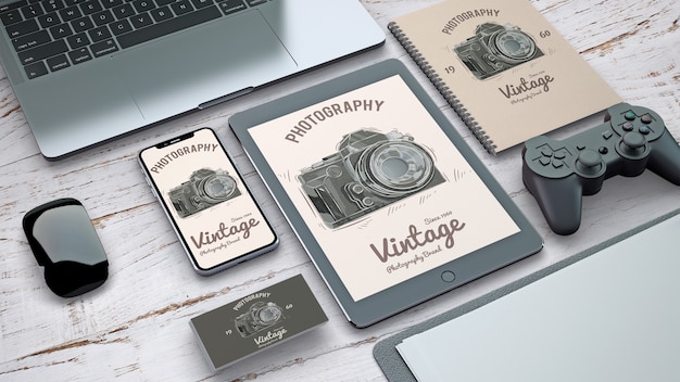 Stationery mockup with vintage photography concept