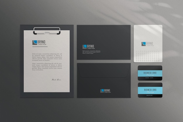 Stationery set with gray background Premium Psd