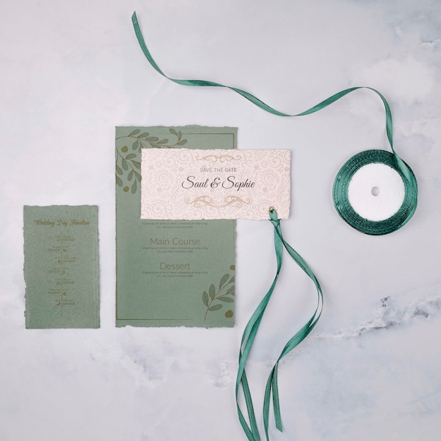 Stationery wedding invitation and ribbon