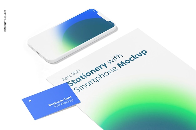 Stationery with Smartphone Mockup, Close-Up