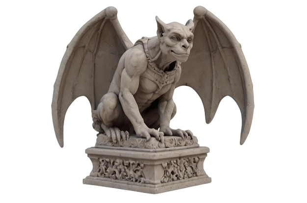 PSD a statue of an angry looking creature with the word  gargoyle  on it