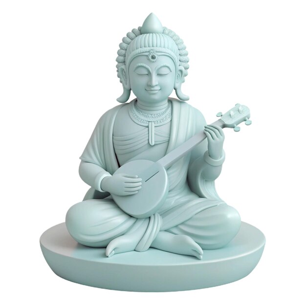 a statue of buddha holding a guitar