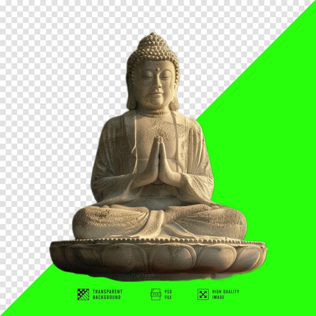 a statue of buddha is sitting on a green background