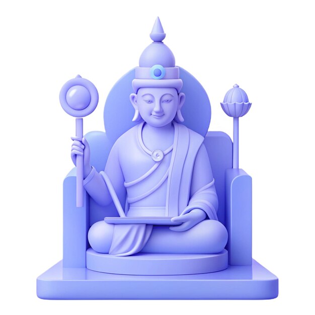 a statue of buddha sits in a blue throne