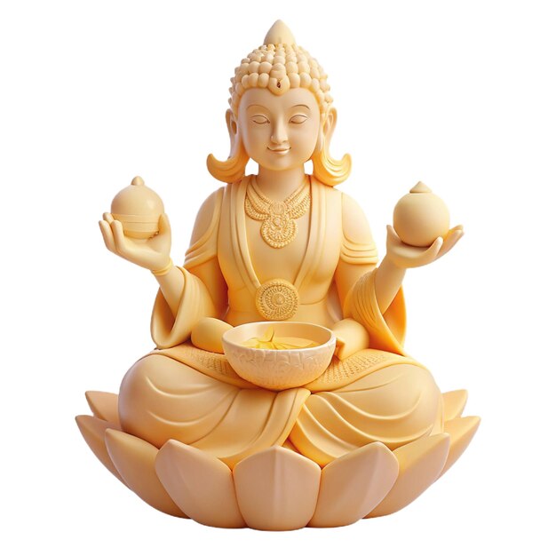 a statue of buddha sits on a bowl of food