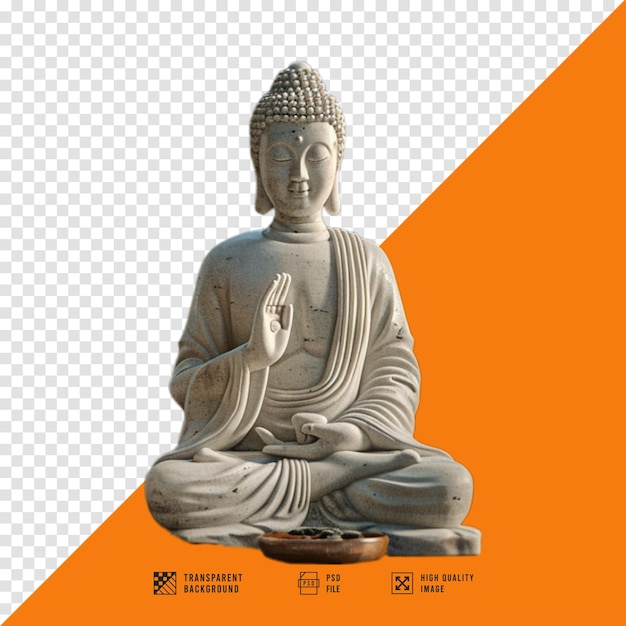 a statue of buddha sits in front of a picture of a buddha