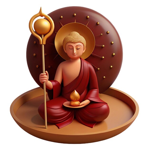 a statue of a buddha sits in front of a round object