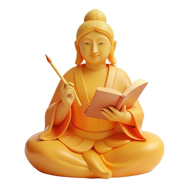 a statue of buddha with a book on it