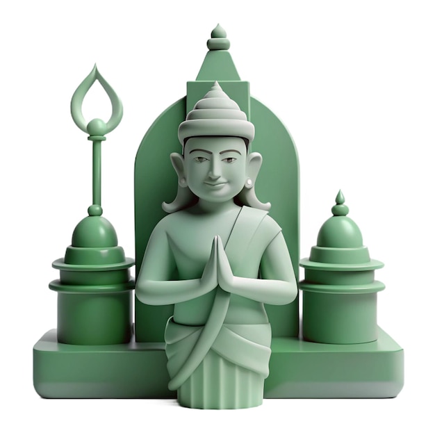 a statue of buddha with a green background and a statue of buddha