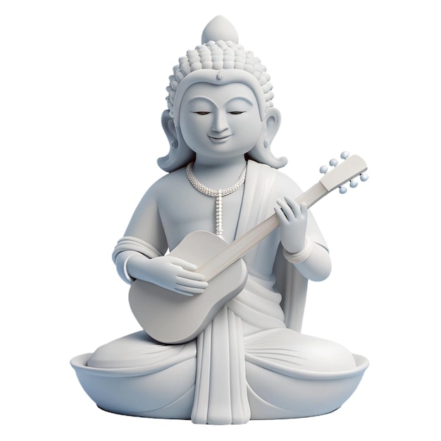 a statue of buddha with a guitar in his hands