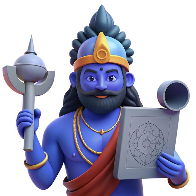 a statue of deity holding a book with a drawing of deity on it