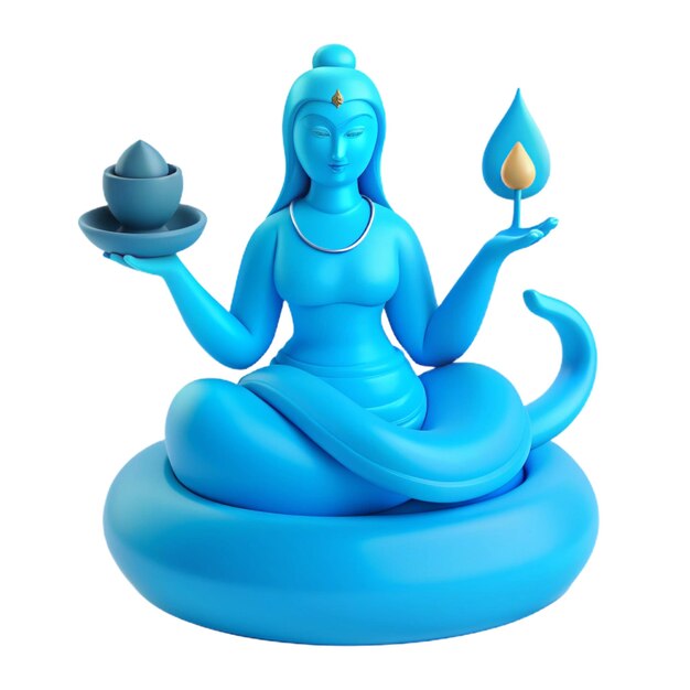 a statue of deity with a candle and a plate of water