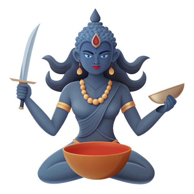 a statue of deity with a knife and bowl of soup