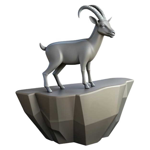 PSD a statue of a goat on a rock with a white background