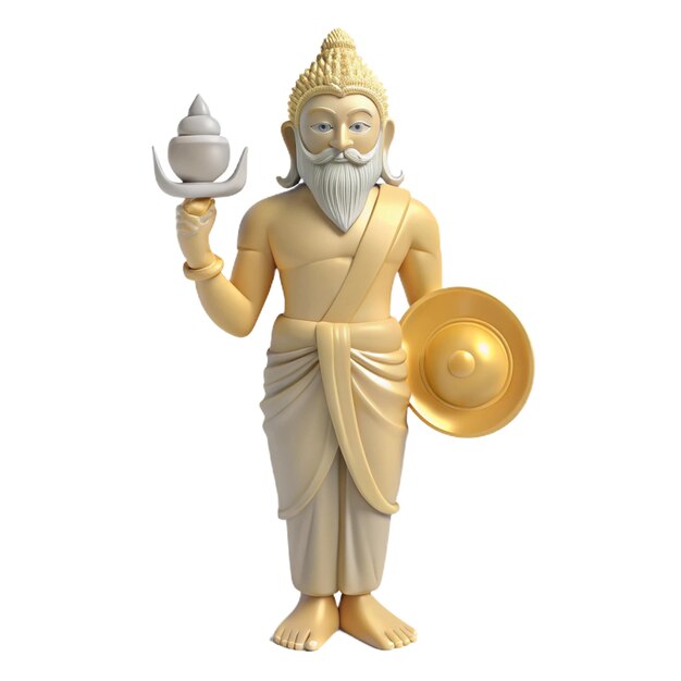 PSD a statue of a god holding a tray with a gold cap and a gold tray with a silver item in it