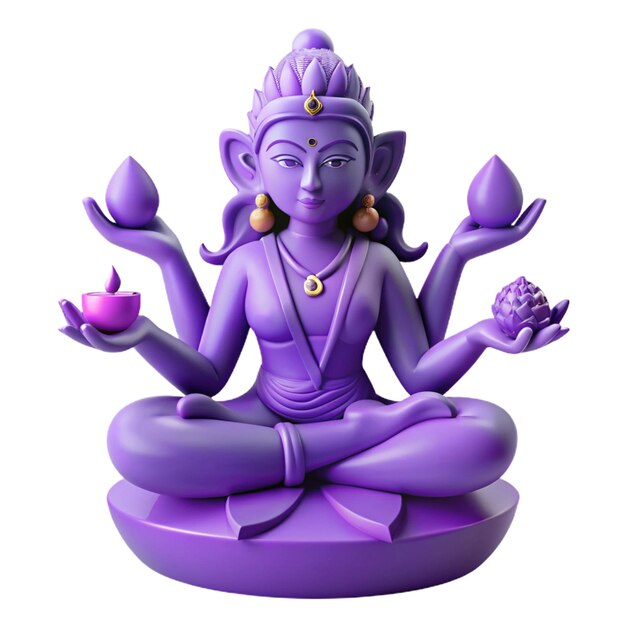 a statue of a god in purple sitting in lotus position