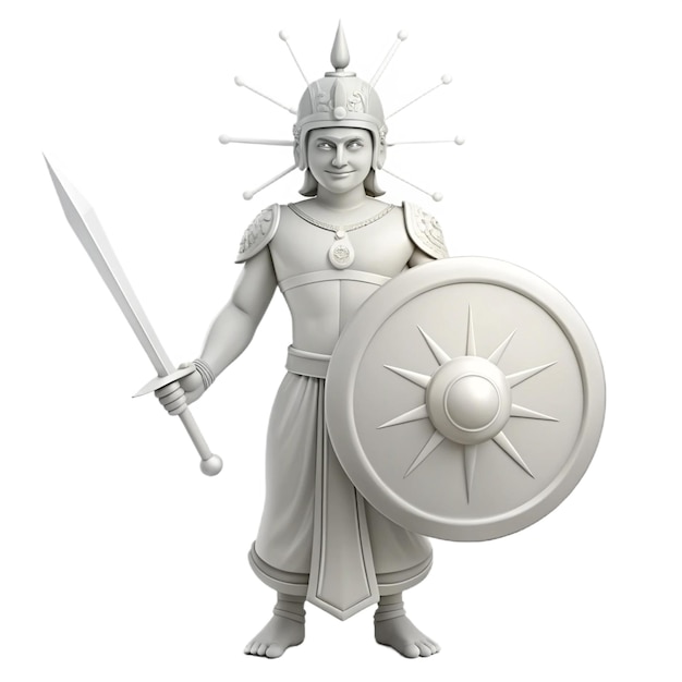 a statue of a knight holding a sword and shield