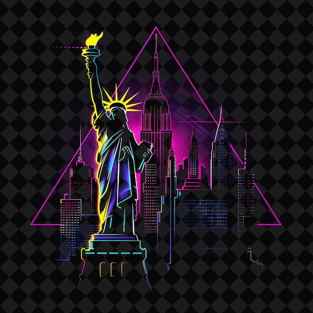 PSD a statue of liberty is shown in a pink and blue image