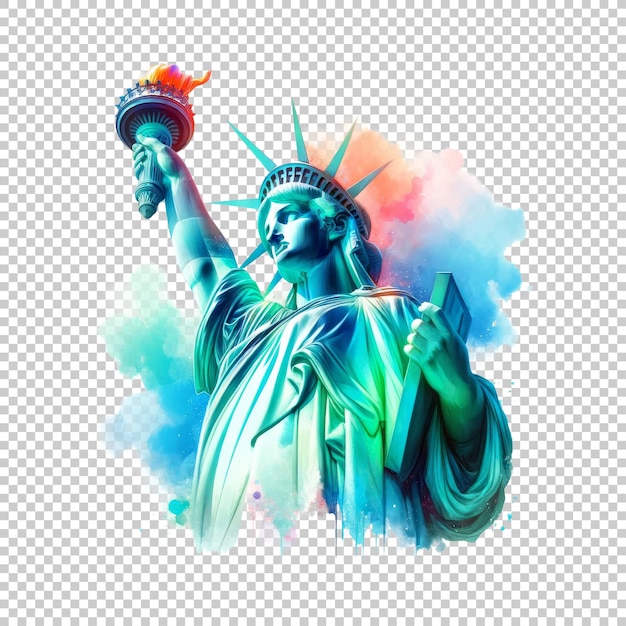 Statue of Liberty with vibrant colors isolated on transparent background