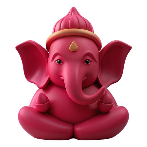 a statue of a pink elephant with a gold ring around its head