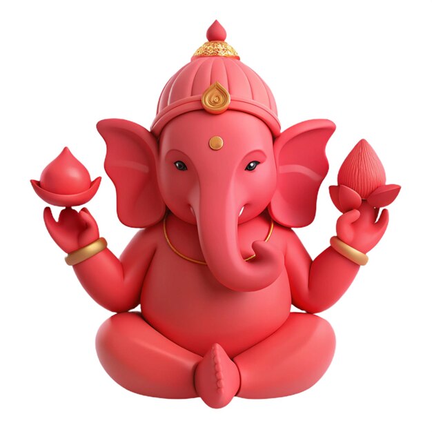 a statue of a red elephant with a gold symbol on it