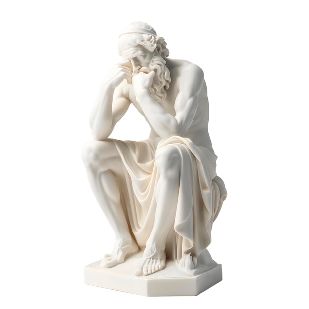 PSD statue of seated philosopher greece thoughtful philosopher transparent background