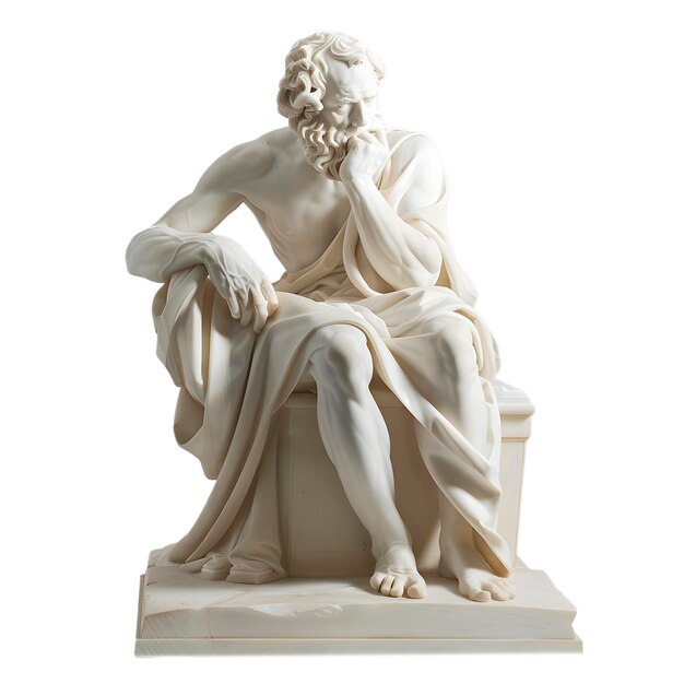 PSD statue of seated philosopher greece thoughtful philosopher transparent background