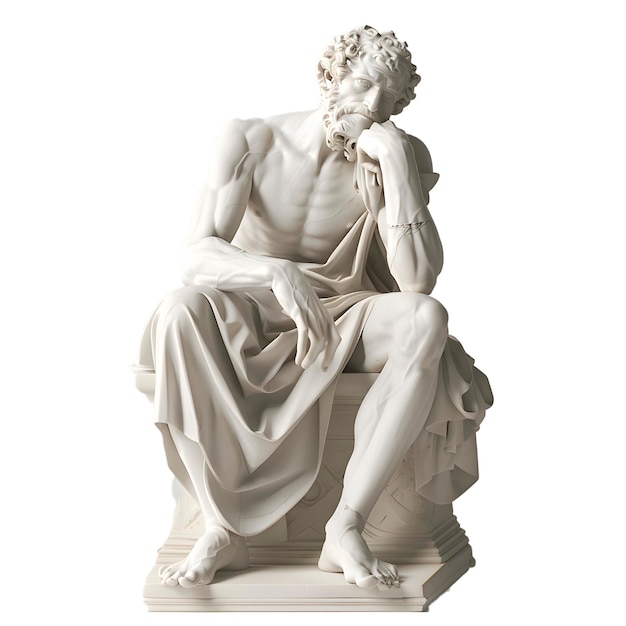 PSD statue of seated philosopher greece thoughtful philosopher transparent background