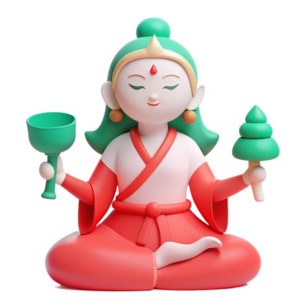 a statue of a woman sitting in a lotus position with a green spoon