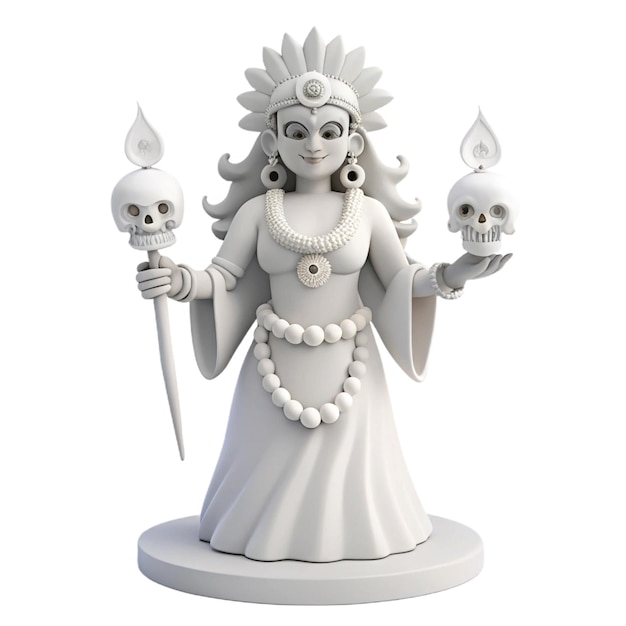 a statue of a woman with skulls and candles