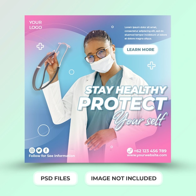 Stay healthy protect yourself from coronavirus with social media post template Premium Psd