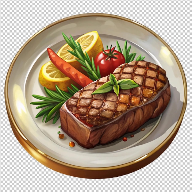 PSD a steak dinner plate on white background