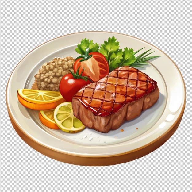 PSD a steak dinner plate on white background