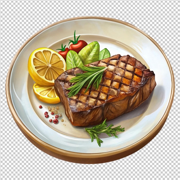 PSD a steak dinner plate on white background