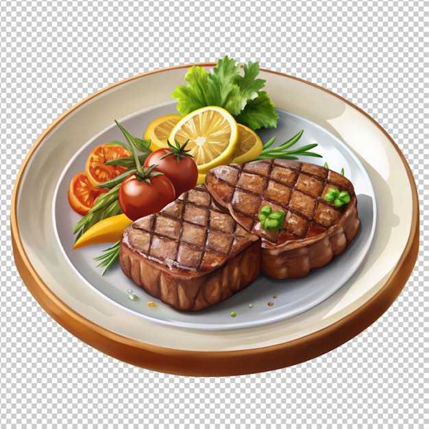 PSD a steak dinner plate on white background