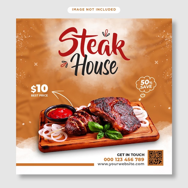 PSD steak flyer and social media post template