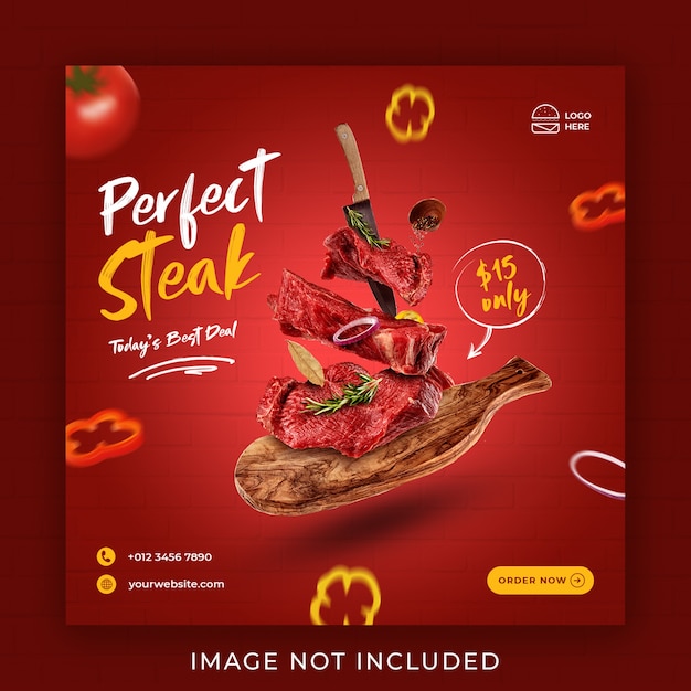 Steak food menu promotion social media instagram post banner template 