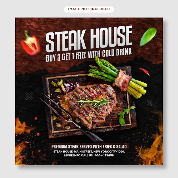 Steak house bbq flyer and social media post template