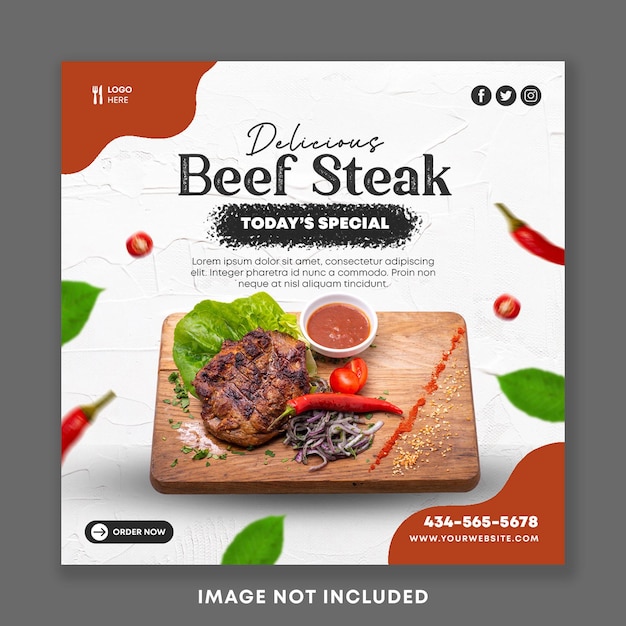 Steak menu social media post square banner template